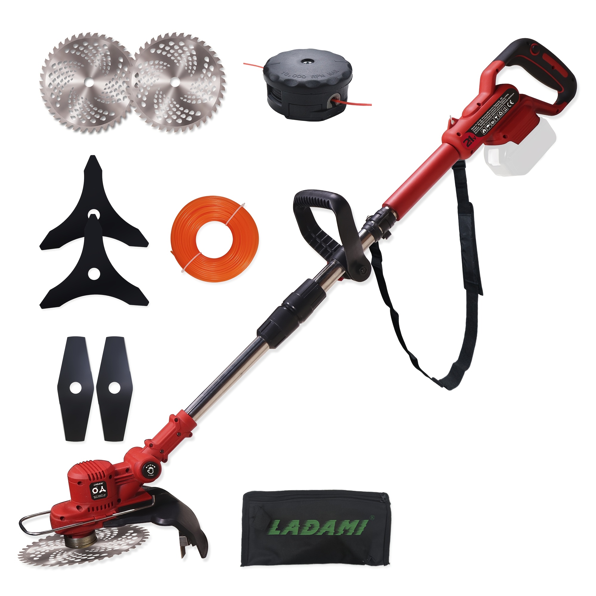 LADAMI Accu Grastrimmer voor Einhell, Makita, voor Bosch Accu's | 90° Draaibare Trimmerkop, Telescopische Handgreep, Plastic, Accu Niet Inbegrepen
