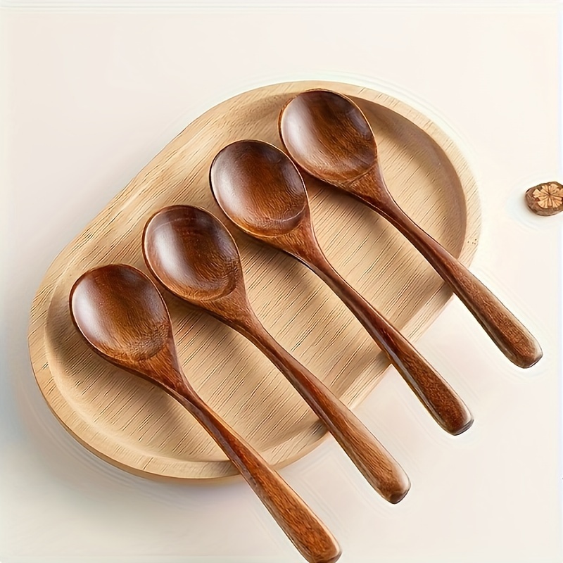 

4pcs Wooden Spoons Set - Long Handle Wooden Spoons For Dry Rice, Mixing, And Noodle Eating