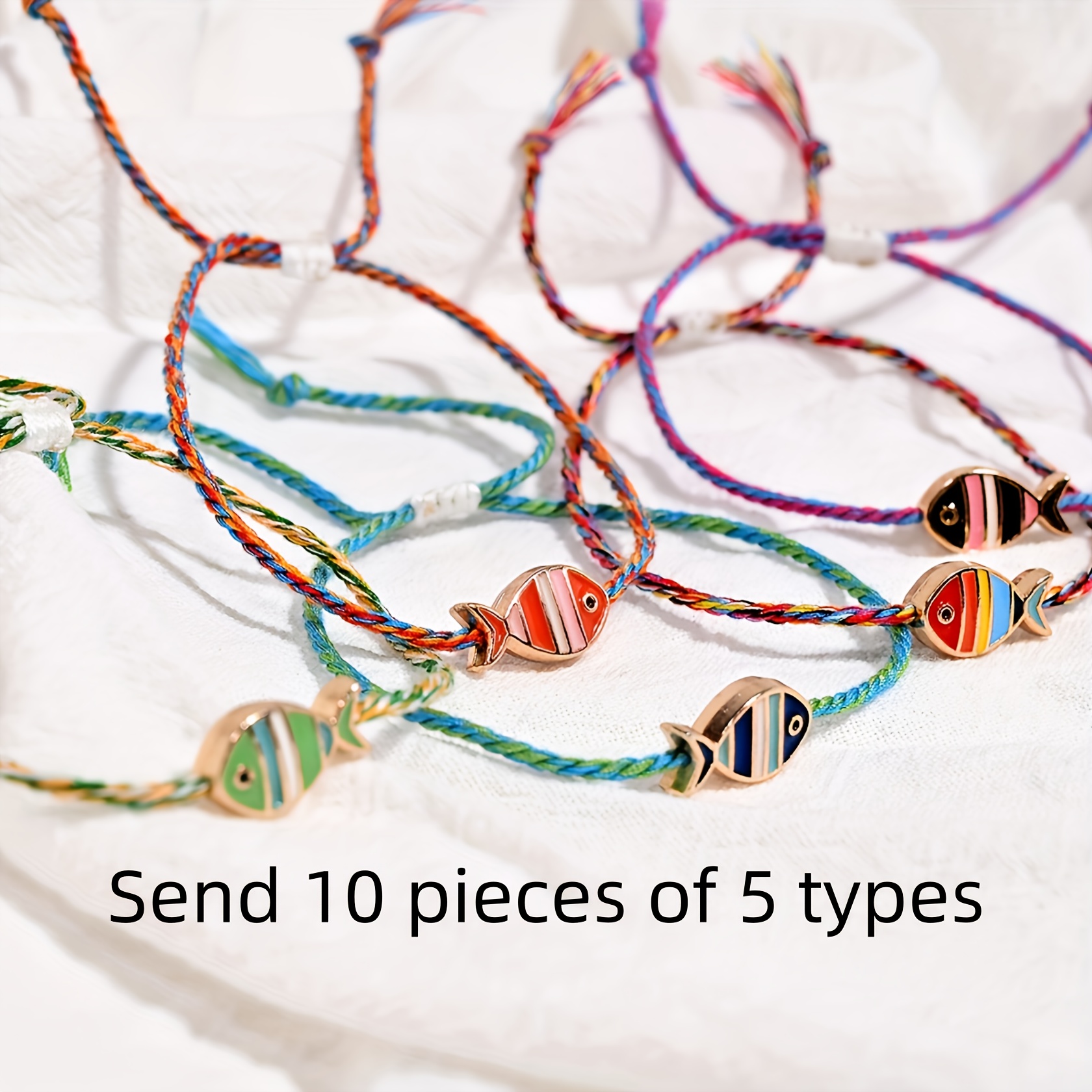 Image of Set Of 10 Bohemian Ocean-style Handmade Woven Bracelets, Featuring Colorful Designs That . Adjustable Size, Perfect As A Small Gift For