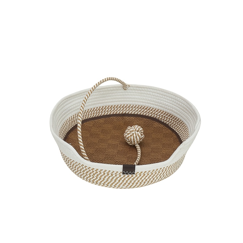 TEMU 1 Pack Rope Woven Cat Bed Basket With Teaser Ball Toy Cozy Breathable Cat Lounge Bed Scratch Resistant Pet Nest With Cooling Mat For Indoor Cats