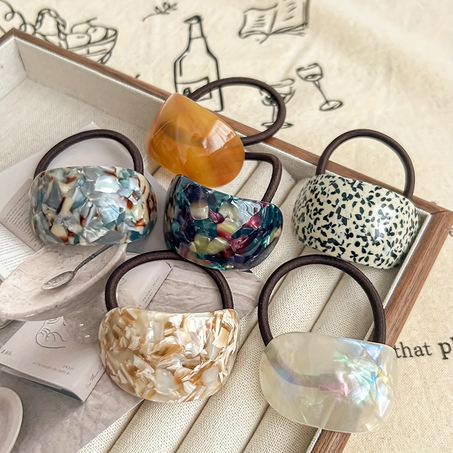 TEMU 6pcs Decorative Hair Ties, Hair Cuffs For Ponytails Ponytail Cuff, Acrylic Semi-arc Ponytail Holders Elastics Hair Bands Ropes Ponytail Hair Accessories For Women