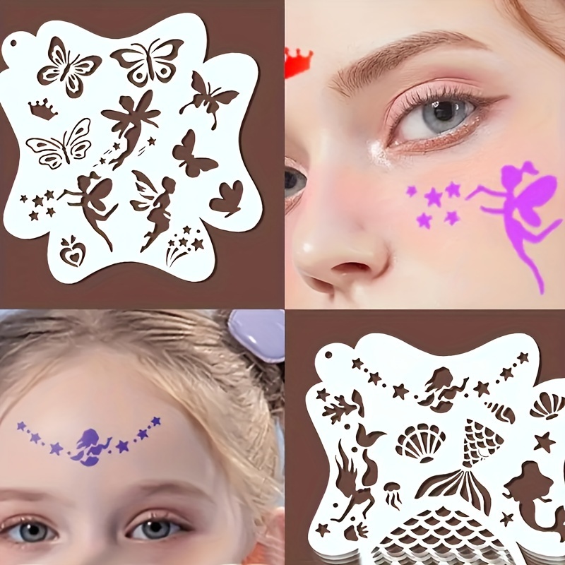 

Stage Makeup Practice Stencil Set With Hollow Eye Corner Totem & Vintage Floral Hair Clip Designs - Durable Plastic