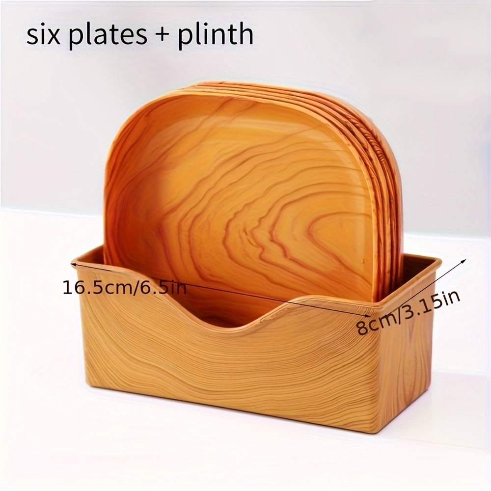 TEMU 6pcs, Luxury Wooden Serving Dishes With Stand, Fruit Plate, Dessert Plate, Cake Plate, And Breakfast Plate, Kitchen Utensils