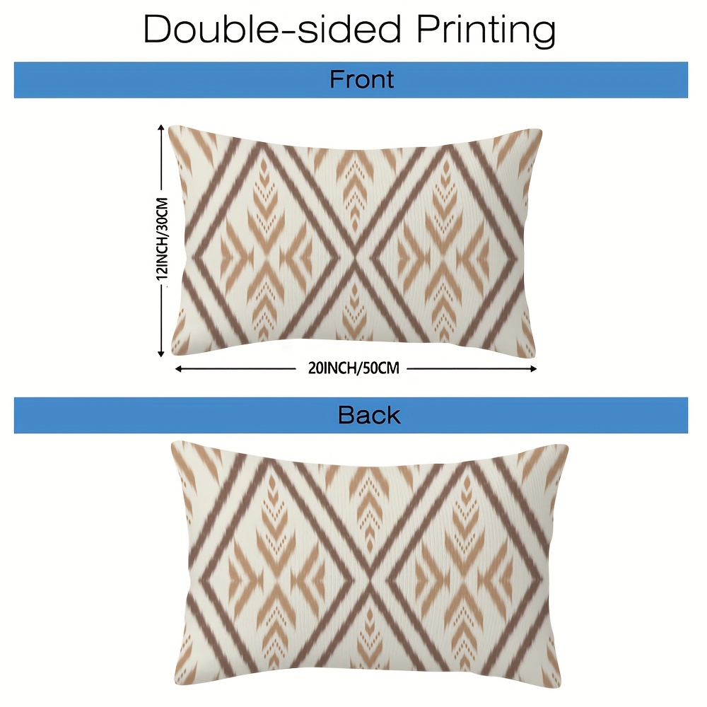 TEMU Juego de 2 fundas de cojín decorativas lumbares de 12x20 pulgadas, estampado 2D por - geométrico Ikat en beige y marrón, fundas de cojín de