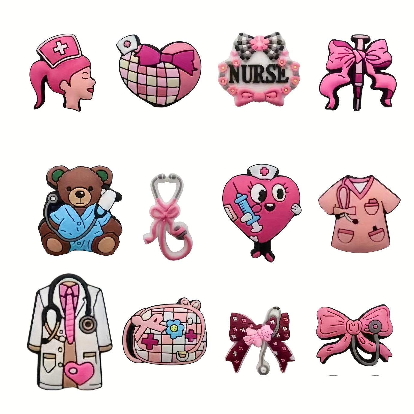 This 12pcs Accessory Set Features A Fun And Design. The Detachable Decorations Creative Street Style Elements, Making It For Nurses' Day And Christmas