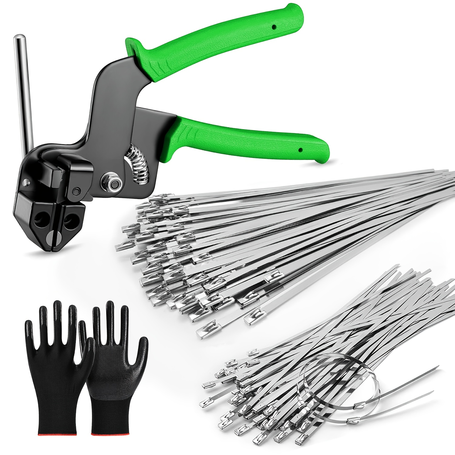 TEMU Cable Tie Gun, Tool For Fastening And Cutting Metal Cable Ties, Comes With A Total Of 200 Uv-resistant Heavy-duty Cable Ties, 100 Each Of 11.8"