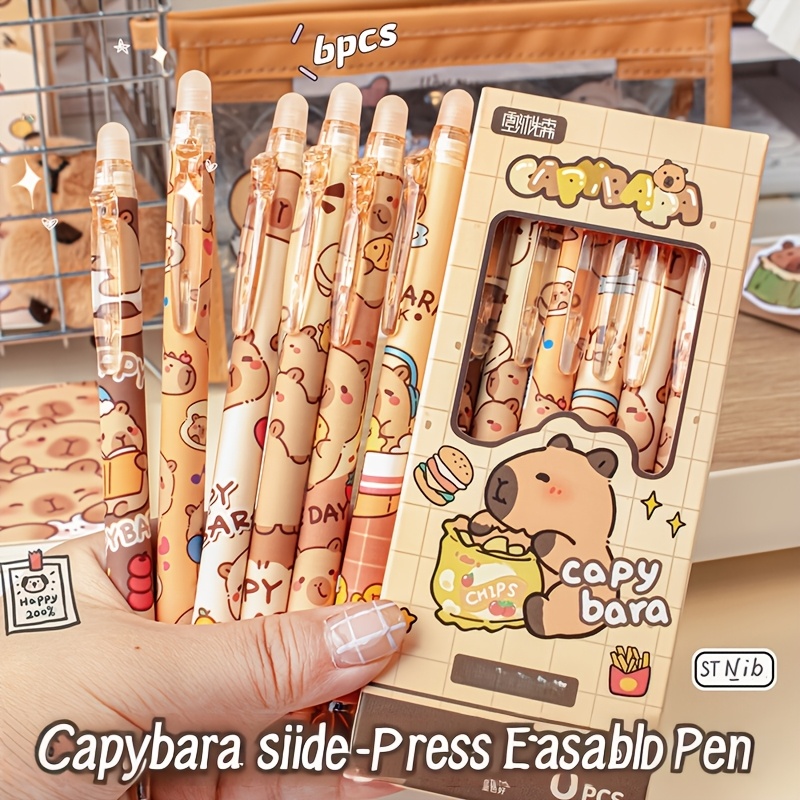 E-shop 6 Stück Capybara Thermischer Radierstift - Niedlicher Schüler Cartoon Mo-Radierer Hochästhetischer Druckbleistift | Flüssig schreibender Büro-