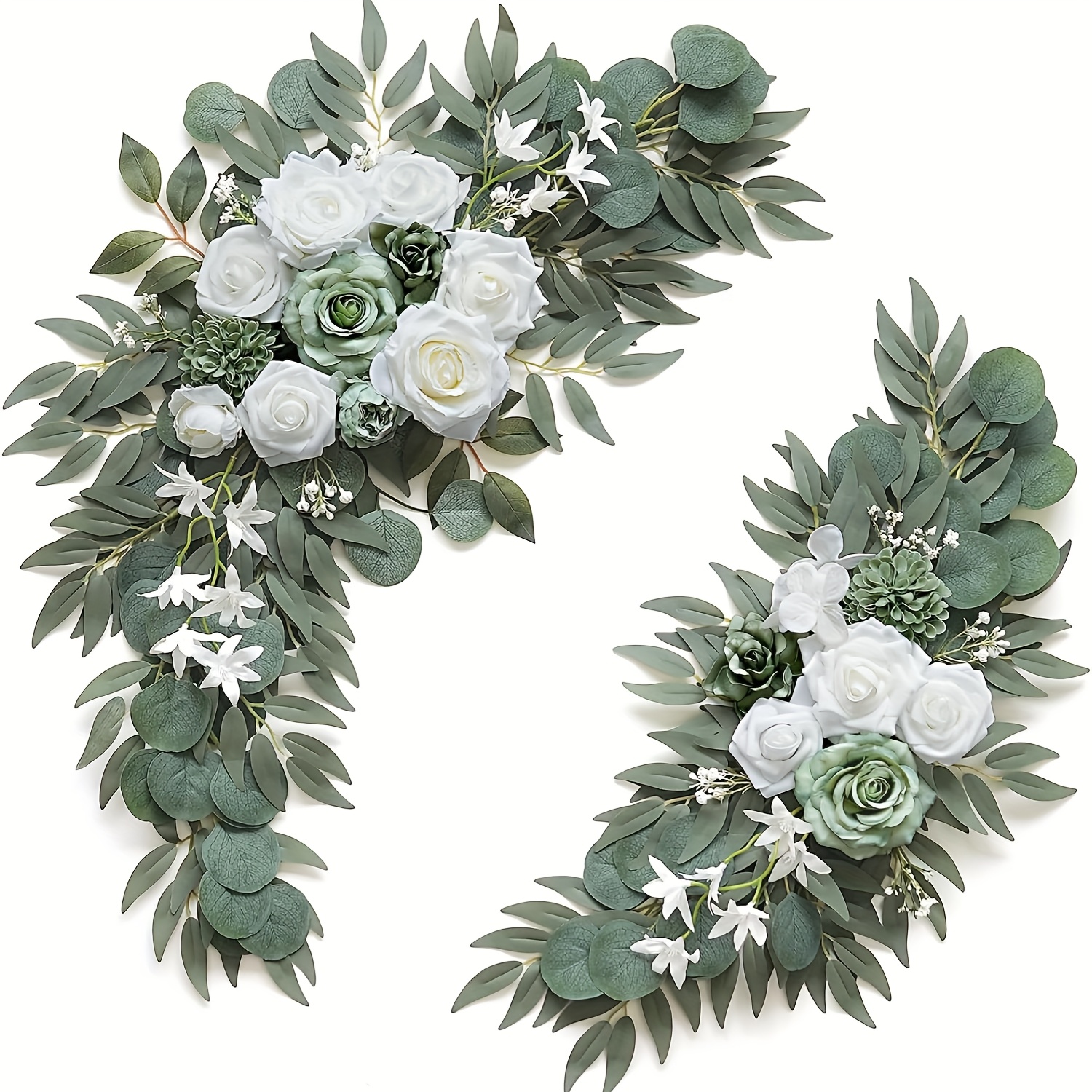 Image of Sage Green And White Wedding Arch Flowers Set Of 2pcs Artificial Wedding Flowers For Wedding Welcome Signs Decorations And Arch Flowers For Wedding Ceremony Reception