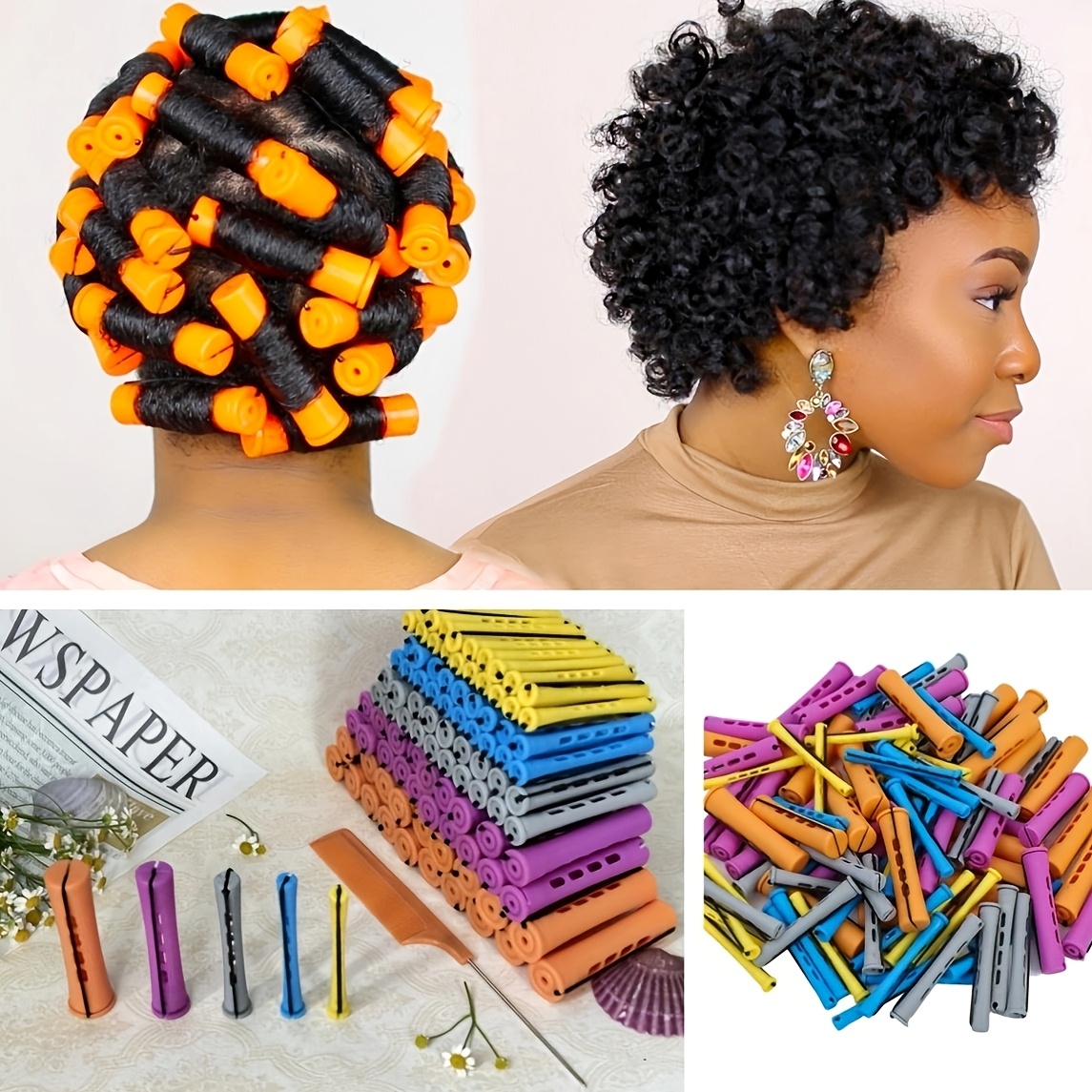 

100pcs Perm Rods Set pour Cheveux Naturels Plastique Rods Bigoudis Cheveux Curling Rods pour Cheveux Courts Perms Rods pour Femmes Cheveux DIY Outils de Coiffure (Orange+Violet++Bleu+Jaune)