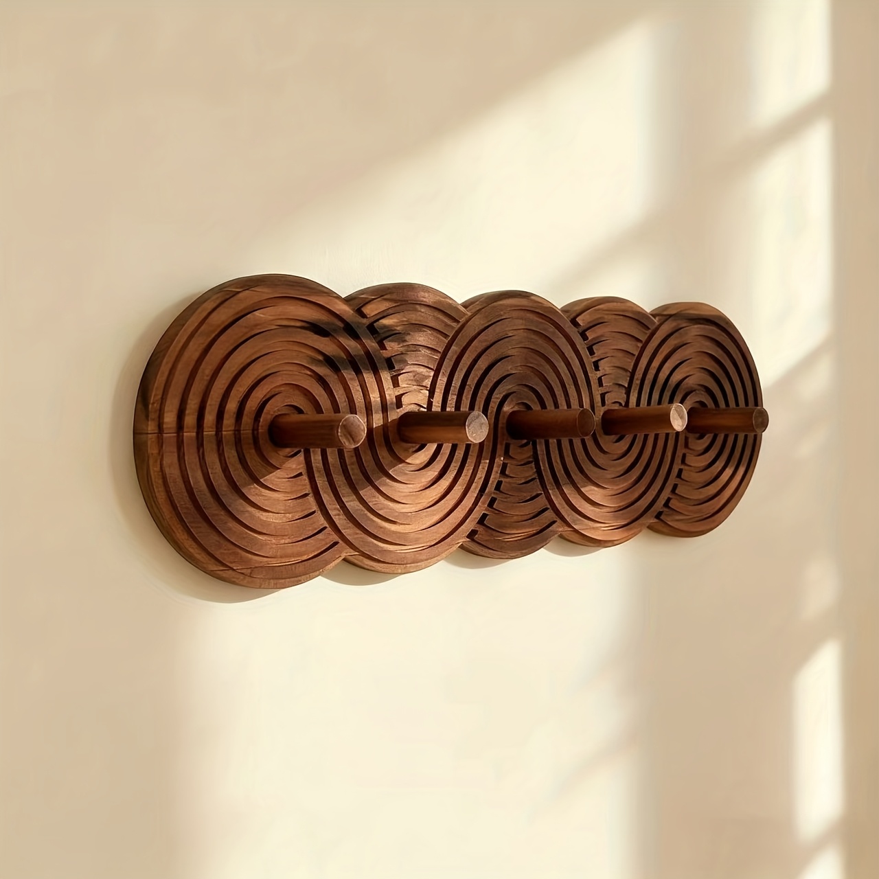 Creative Round Layered Design Solid Wood Hook, No-Drill Coat Hook for Living Room Entryway, Key Umbrella Bag Organizer Hanger