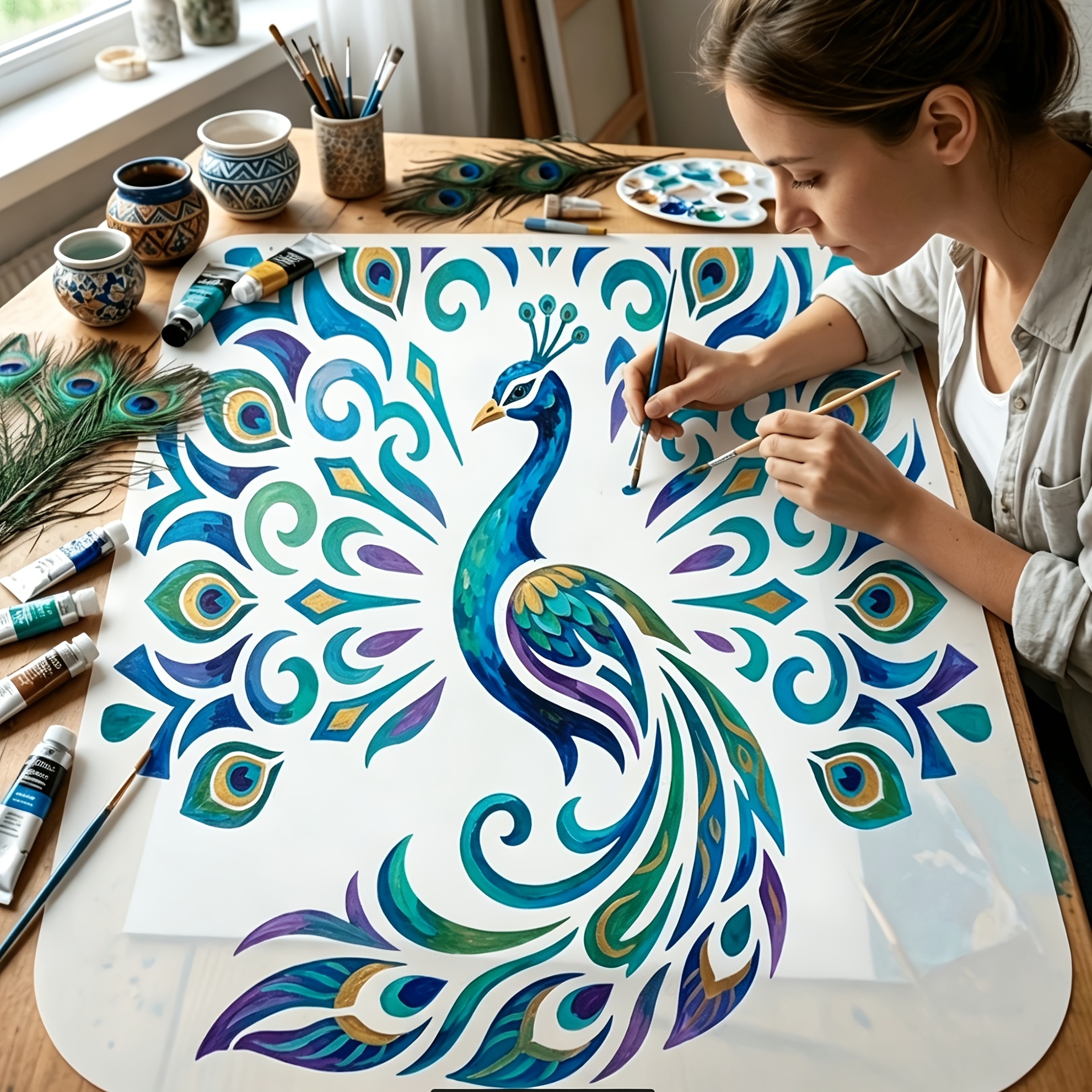 TEMU Peacock Mandala Painting Template, 1pc Large Size, Pet Material Suitable For Scrapbooking, Handmade Books, Birthday Graduation Gifts, Thank You