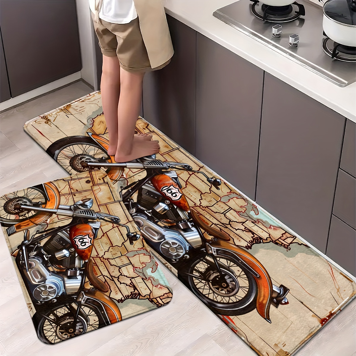 

1/2pcs, Motorcycles And Route 66 Kitchen Rugs Non Slip Washable Thicken Kitchen Mat Kitchen Carpet Rugs For Kitchen Floor Kitchen Mats For Floor Kitchen Rugs Non Slip Kitchen Runner