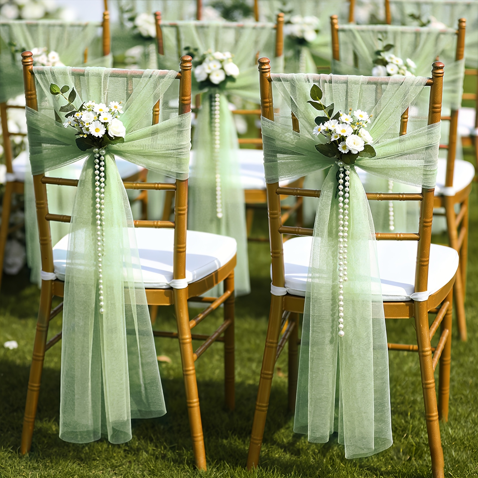 6pcs Sheer Tulle Wedding Chair Sash Decor Draping Aisle Decorations Suitable For Weddings, Birthday Parties, Seasonal Events, Table Runner Decor - Perfect Aisle Accent And Chair Decoration
