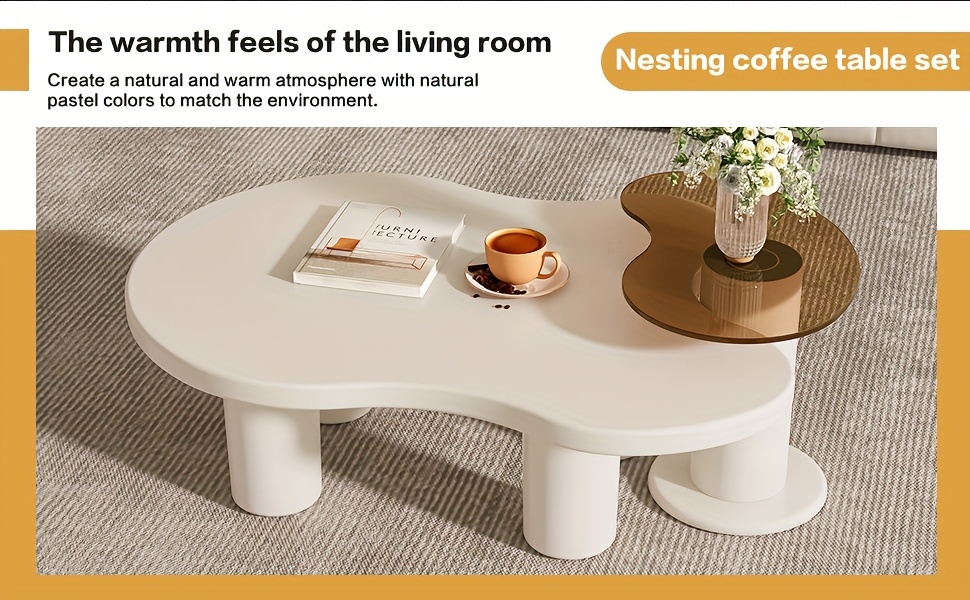 embedded 2pcs coffee table set tempered glass small edge table   coffee table milky white 2 in 1 modern coffee table suitable for coffee tables in living rooms and bedrooms small space easy to assemble details 0