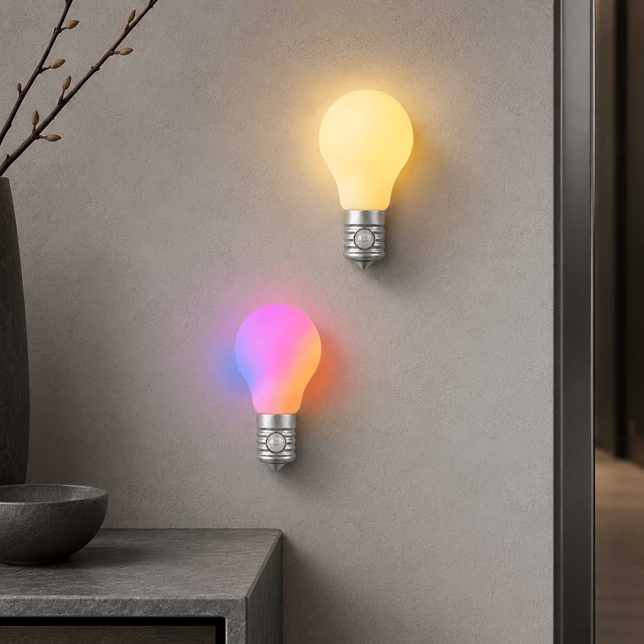 Rechargeable Motion Sensor Night Light, Bulb Shaped Wall Lamp