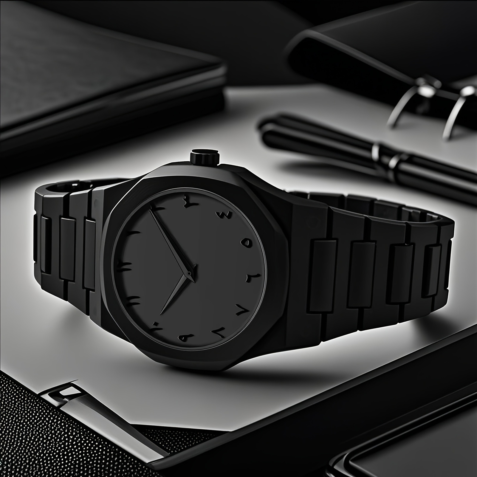 1pc   s sporty black watch with arabic indian dial quartz   non rechargeable battery durable plastic case strap   box   holiday gifts everyday watch minimalist watch quartz   watch details 3