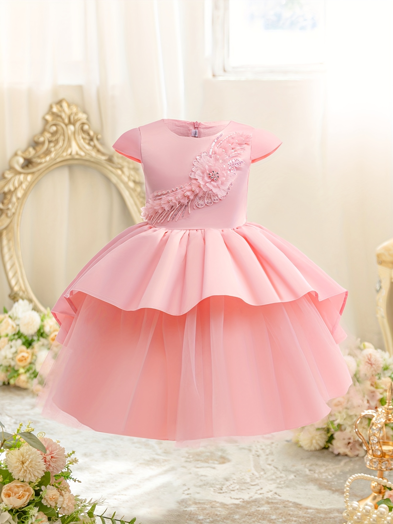 marchesa notte velvet embroidered dress Pink Floral Embroidered Sleeveless Dress - Mini Dresses main image 0