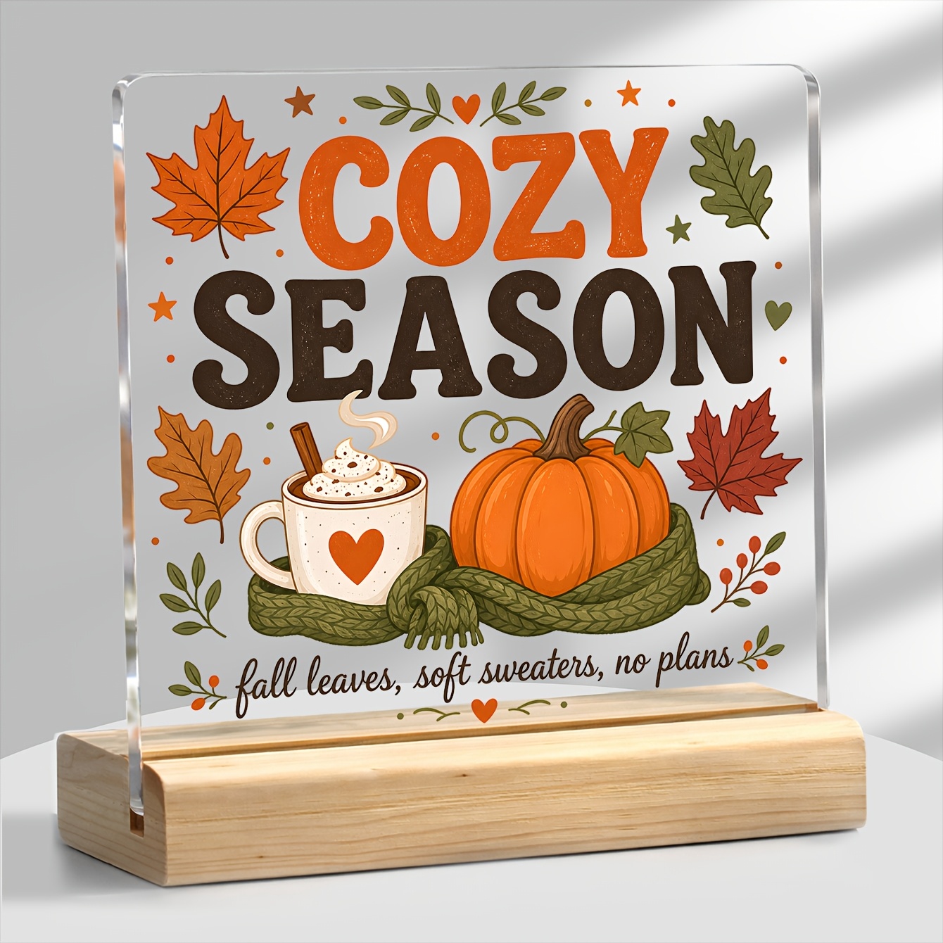 TEMU 1pc Autumn Decor Acrylic Plaque Decorative Sign Plaque Cozy Season Quote Desk Decor Fall Decorations For Home Pumpkin Decor Fall Decorations