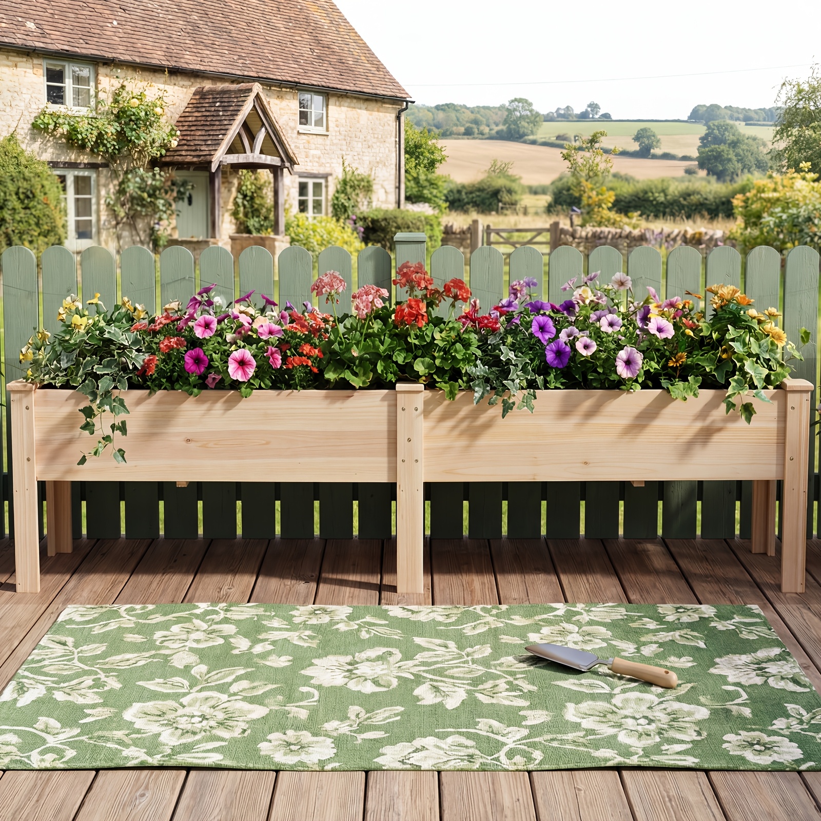 Image of Rectangular Elevated Wood Planter, Tall Garden Bed With Sturdy L-shaped Legs And Built-in Drainage Holes, Outdoor Elevated Garden Bed For Flowers, Succulents, And Herbs, 240l * 43.5w * 51.5h Cm
