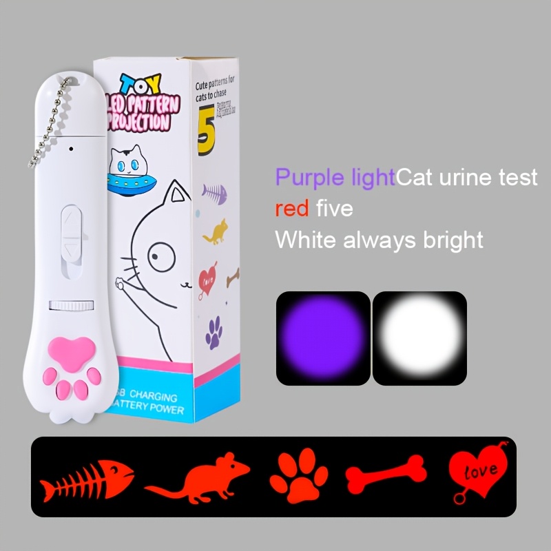 TEMU Led Projection Cat Teasing Pen Pet Supplies Cat Claw , Rechargeable, Rotating Gear Projection With Different Patterns, Allowing Cats To Patterns