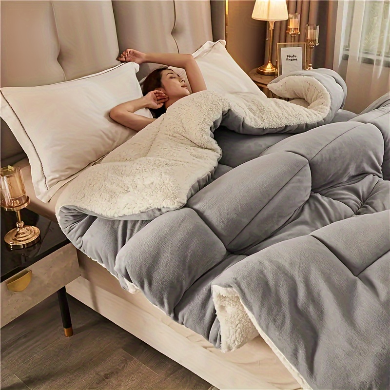 1pc   comforter   quilted   breathable box stitch solid color comforter machine washable bedroom warm autumn and winter comforter details 24