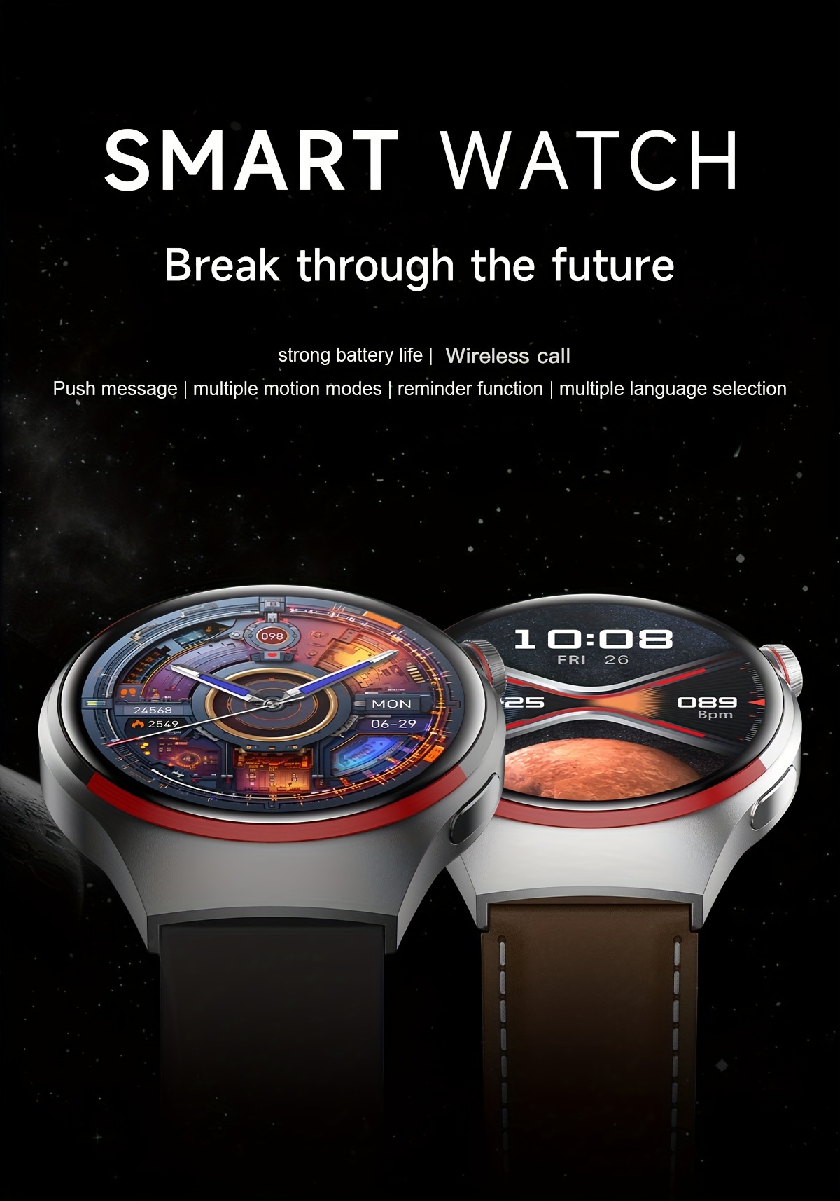 Montre connectée GPS pour homme 4 Pro Écran HD coloré de 1,53 pouces, cadran personnalisé, boussole, suivi de la condition physique, connectivité téléphonique sans fil, style moderne_voghion.com