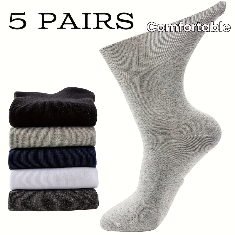 

5 Pairs Unisex Knee-length Diabetic Socks, Comfortable Breathable Polyester Spandex , Solid Color, Knit Fabric, Machine Washable, With Ideal Gift For Seniors