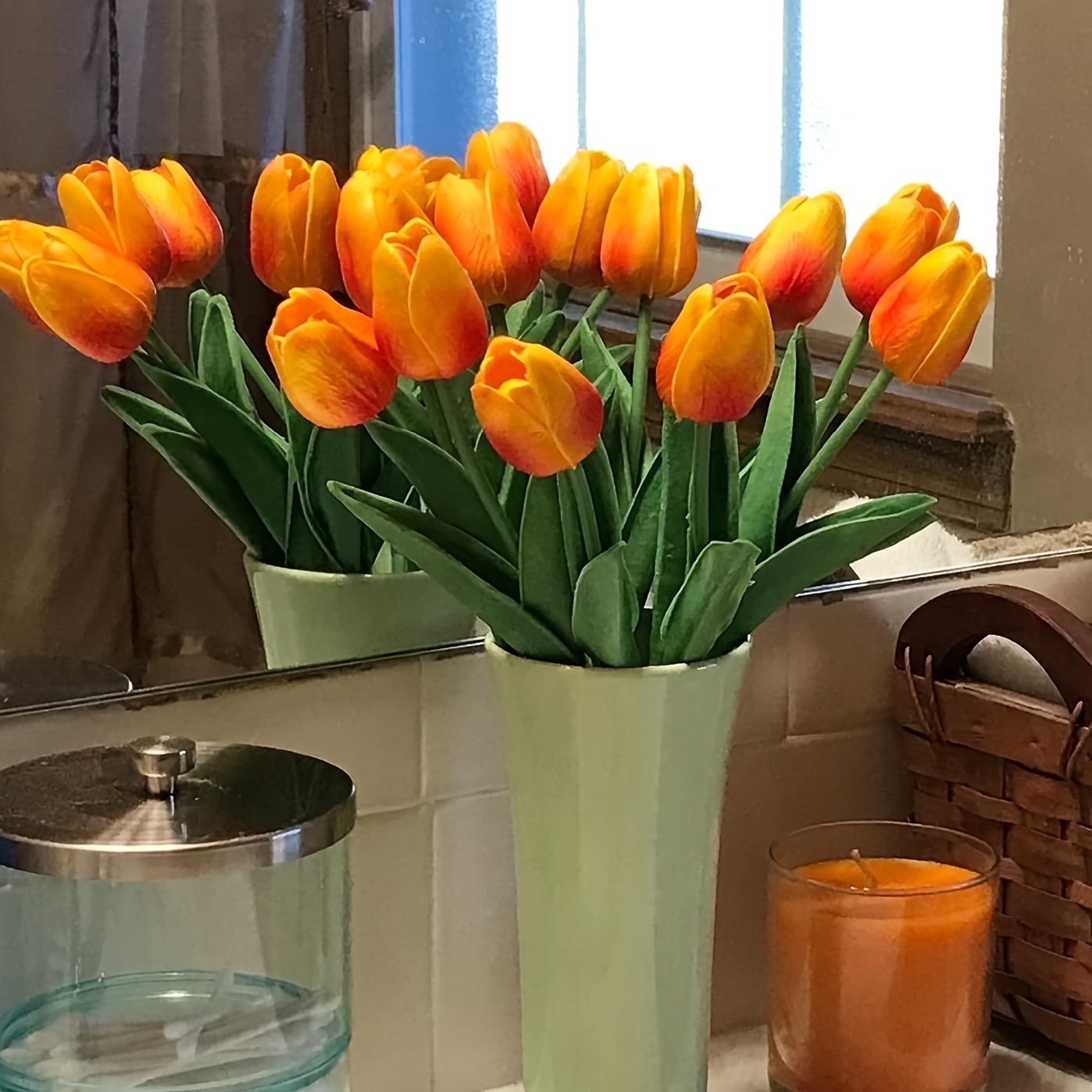 Image of 10pcs Artificial Tulip Decor Flowers, 13.5" - Ideal For Mother's Day, Easter, Valentine’s Day | Home, Kitchen, Wedding Decorations