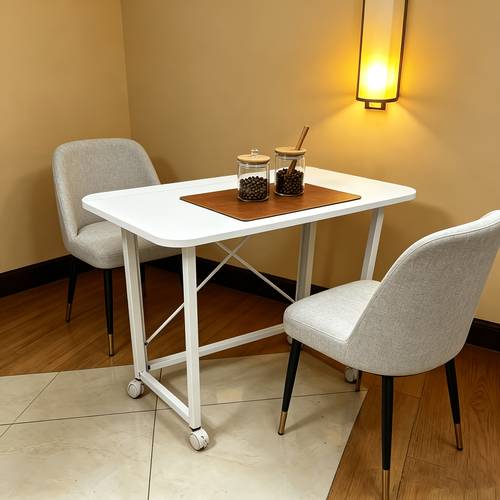 light luxury minimalist mobile folding table color scheme with full texture sturdy metal frame load bearing silent roller design for quiet movement foldable for portable storage