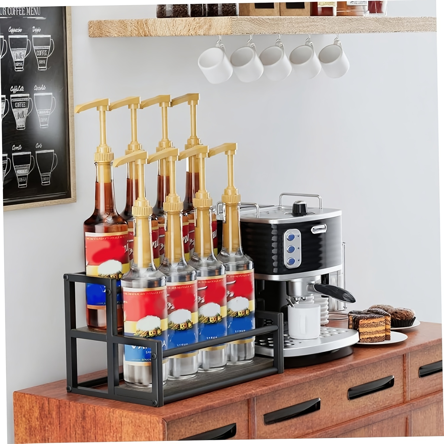 2-Tier Kitchen Storage Rack with Wooden Base, Space-Saving Spice Shelf