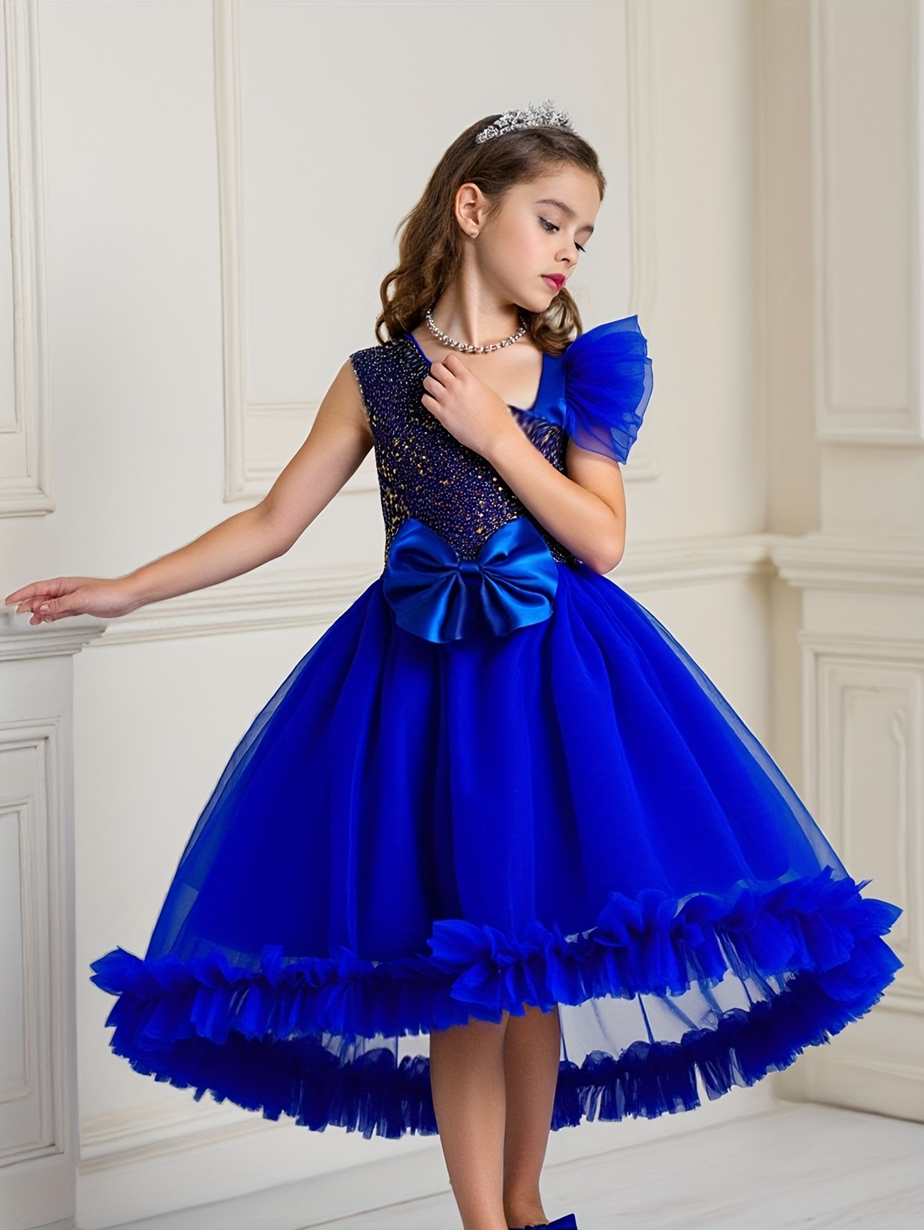 formal blue dress for girls Luxury Blue Sequin Ball Gown for Girls | Blue / 3-4 Years (110cm) main image 0