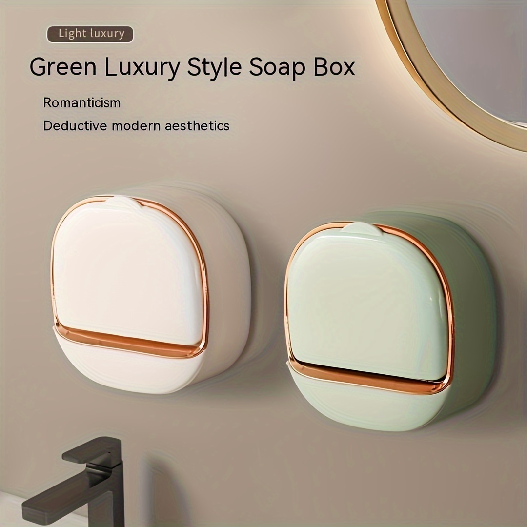 

Wall-mounted Soap Dish Holder, Plastic Oval Drain Soap Box For Bathroom, Perforation-free Luxury Style Storage Shelf