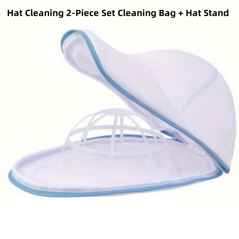 TEMU 2-piece Hat Cleaning Set: Polyester Mesh Laundry Bag With Zipper & Rectangular Non-woven Hat Cleaning Cage - Deformable Clothing Cleaning Set With Hat Rack