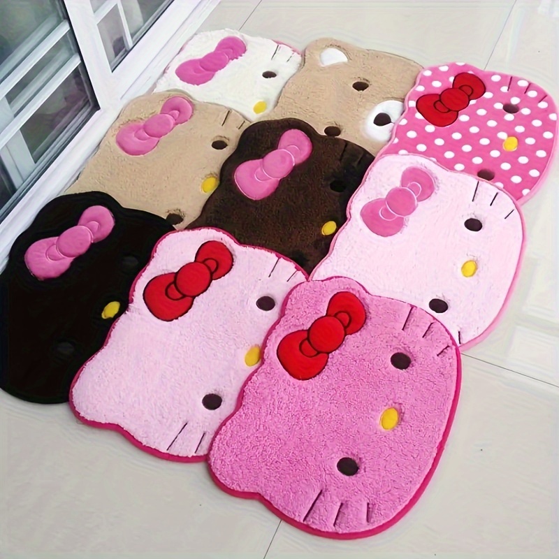 

1pc Sanrio Hello Kitty Plush Rug - Soft Polyester, With & Marks, 19.69" X 23.62" - Ideal For Bedroom, Bathroom, Living Room Decor, Hello Kitty Room Decor