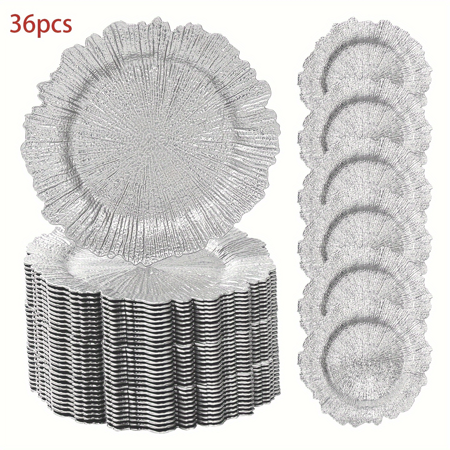 

36pcs, 13" Silver Charger Plates, Reef Plate For Dinner Plates, Plastic Table For Wedding, Thanksgiving, Christmas