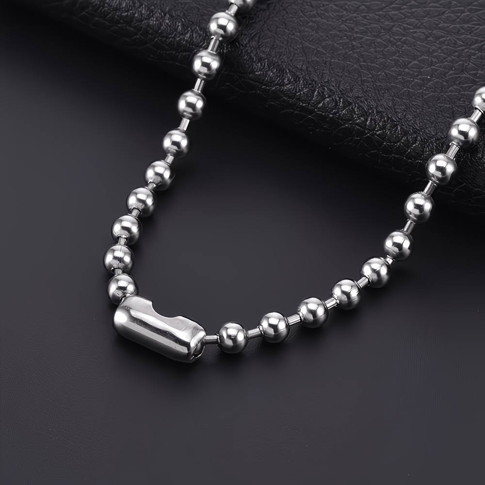 Unisex 8mm Silvery Stainless Steel Ball Bead Necklace
