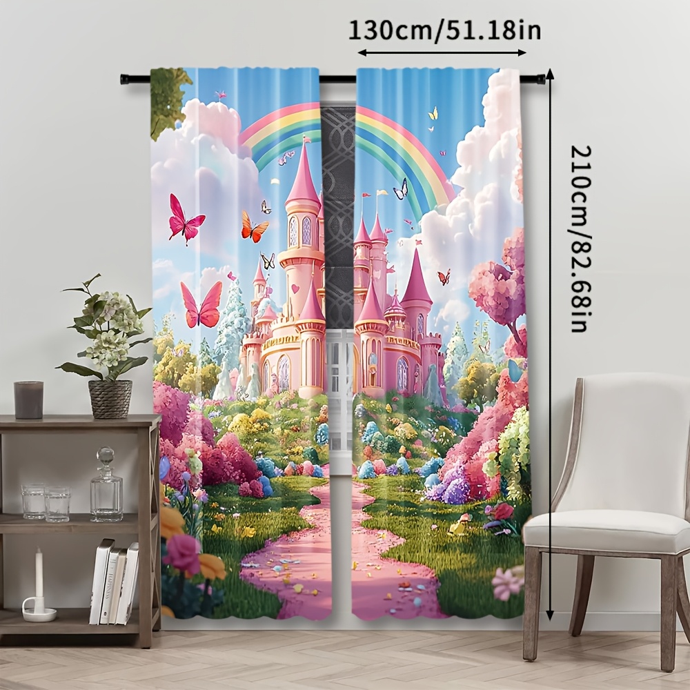 TEMU Set Of 2, Vibrant Princess Castle Themed Curtains For A Fairy Tale Ambiance, Perfect For Decorating Windows In A Woman's Bedroom Or Living Room