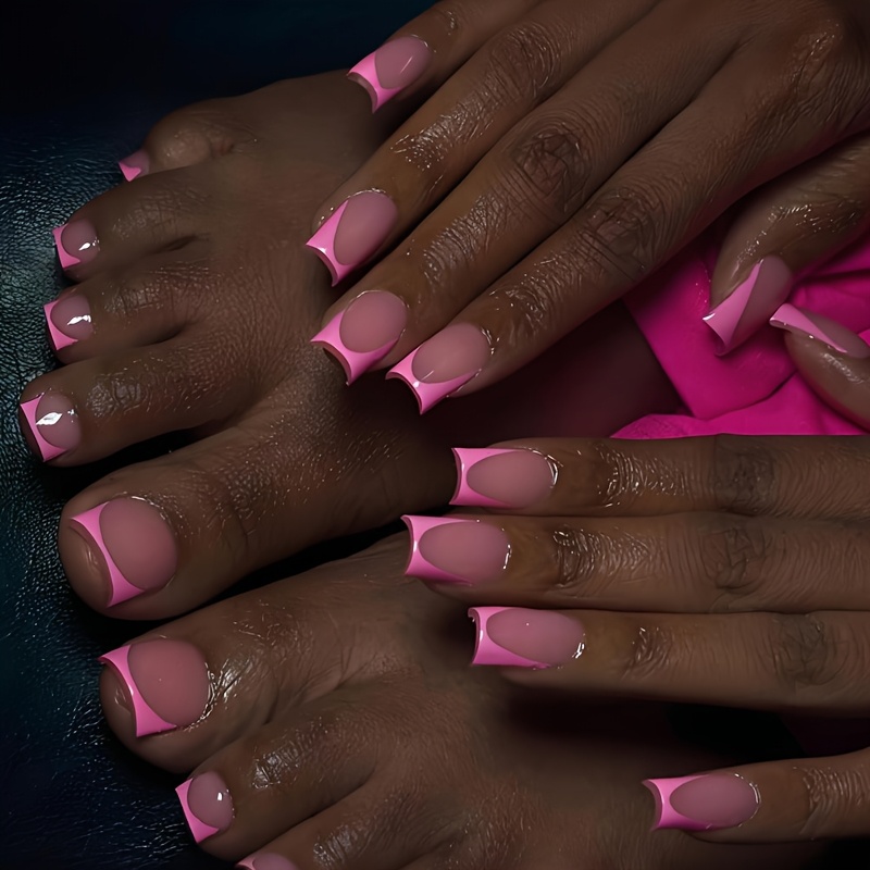 Image of 48pcs Hands And Feet Press On Nails Kit Pink On Nails Full Cover Detachable Nail Art Decorations Suitable For Daily Women And