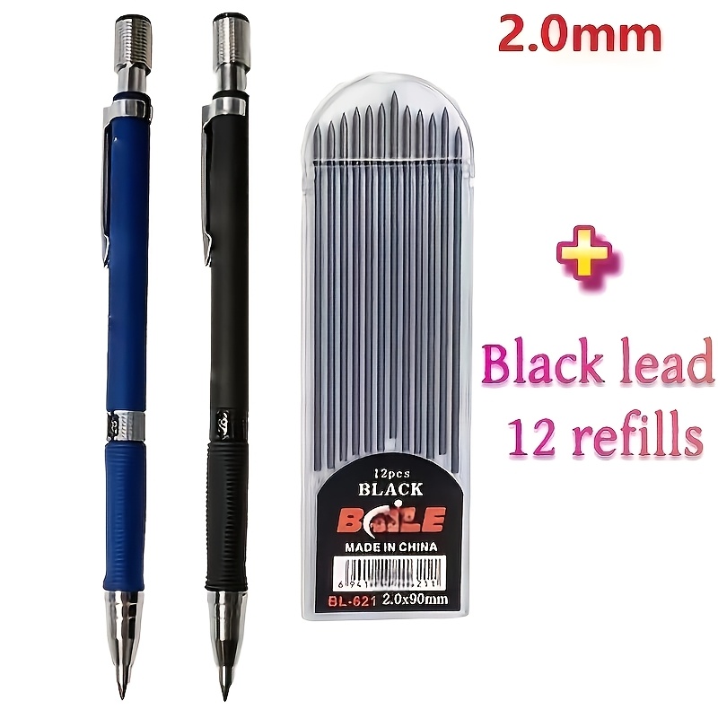 TEMU 2.0mm Mechanical Pencil Set, Black/colored Refillable Lead, Suitable For Writing, Art, Drawing, And School Use