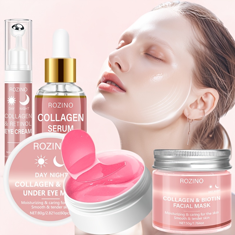 Immediately Lift And Firm Up. 4pcs 5IN1 Collagen Cream Eye Cream Mask Serum Set, Skin Care, Firming And Balancing Skin Tone, Smoothing Skin, Boost Radiance, The Look Or The Signs of Aging - Image 3