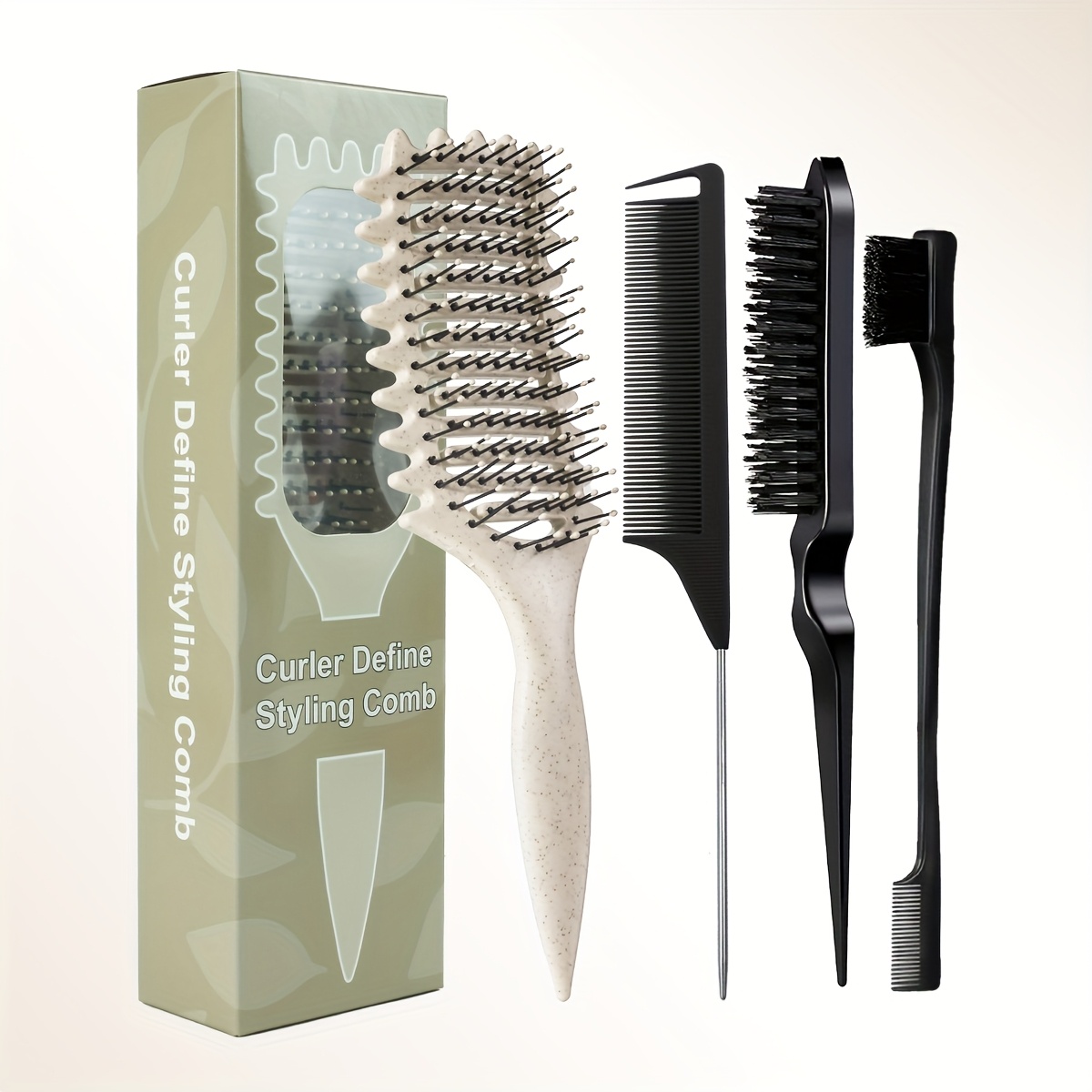 E-shop Lockenformende Bürste, Bürste für lockiges Haar, Bürste für glattes Haar, 4-teiliges Kamm-Set. Lockenformende Bürste, Doppelkantenbürste,