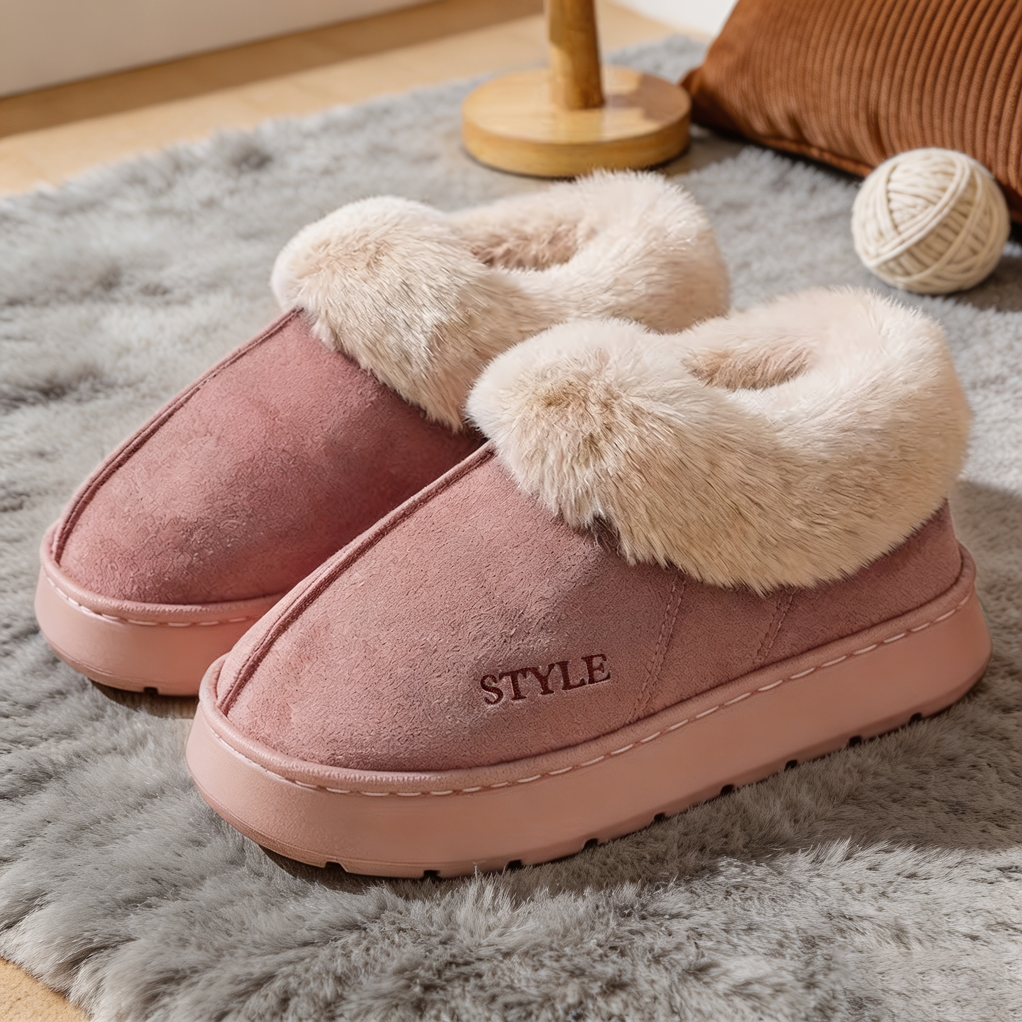 TEMU Fashionable And Warm Fleece-lined Slippers, Casual Slippers, Ribbed Texture - Ideal For Indoor/outdoor Use, Comfortable And Warm, Unisex Home