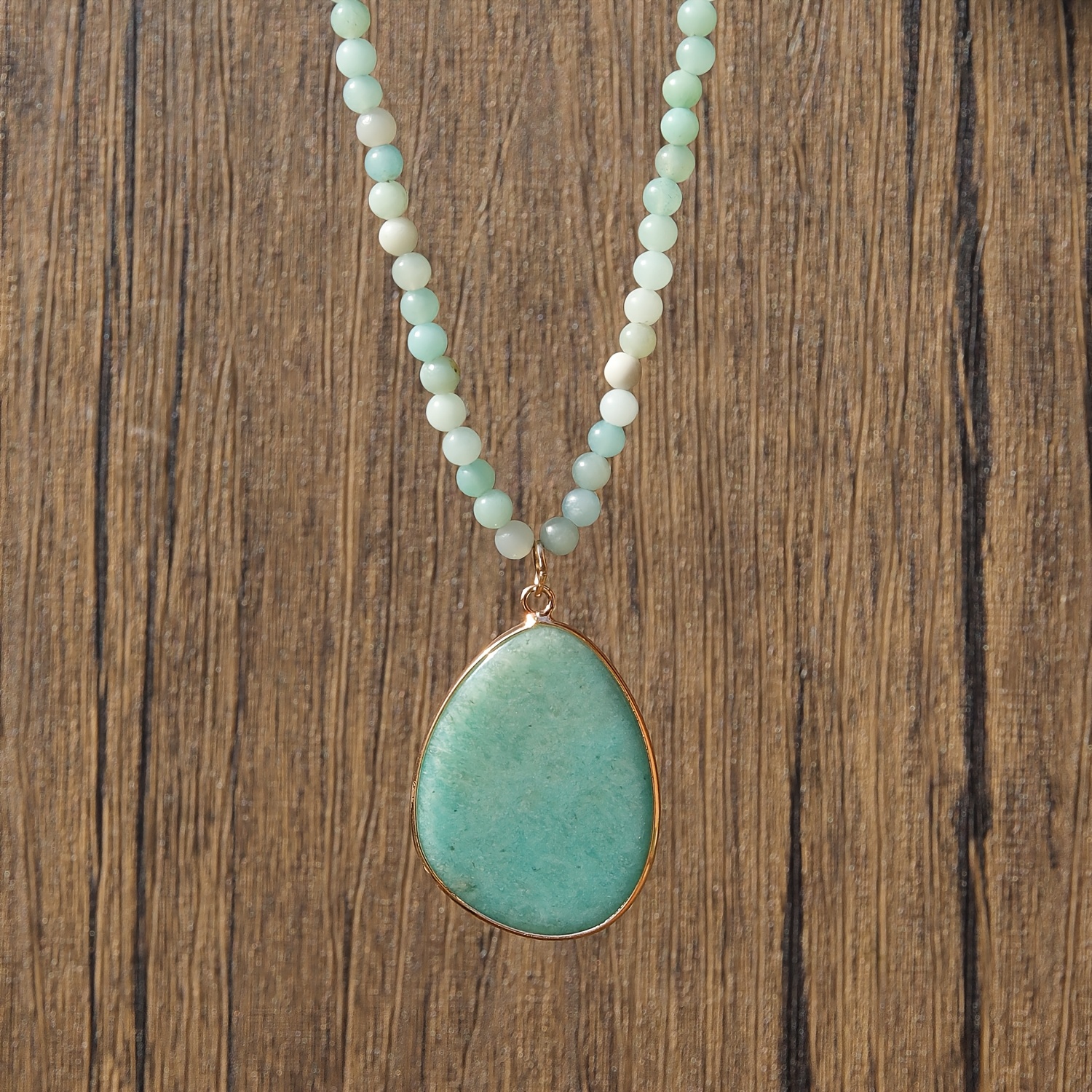 Amazonite Pendant Necklace with Golden-Tone Bezel