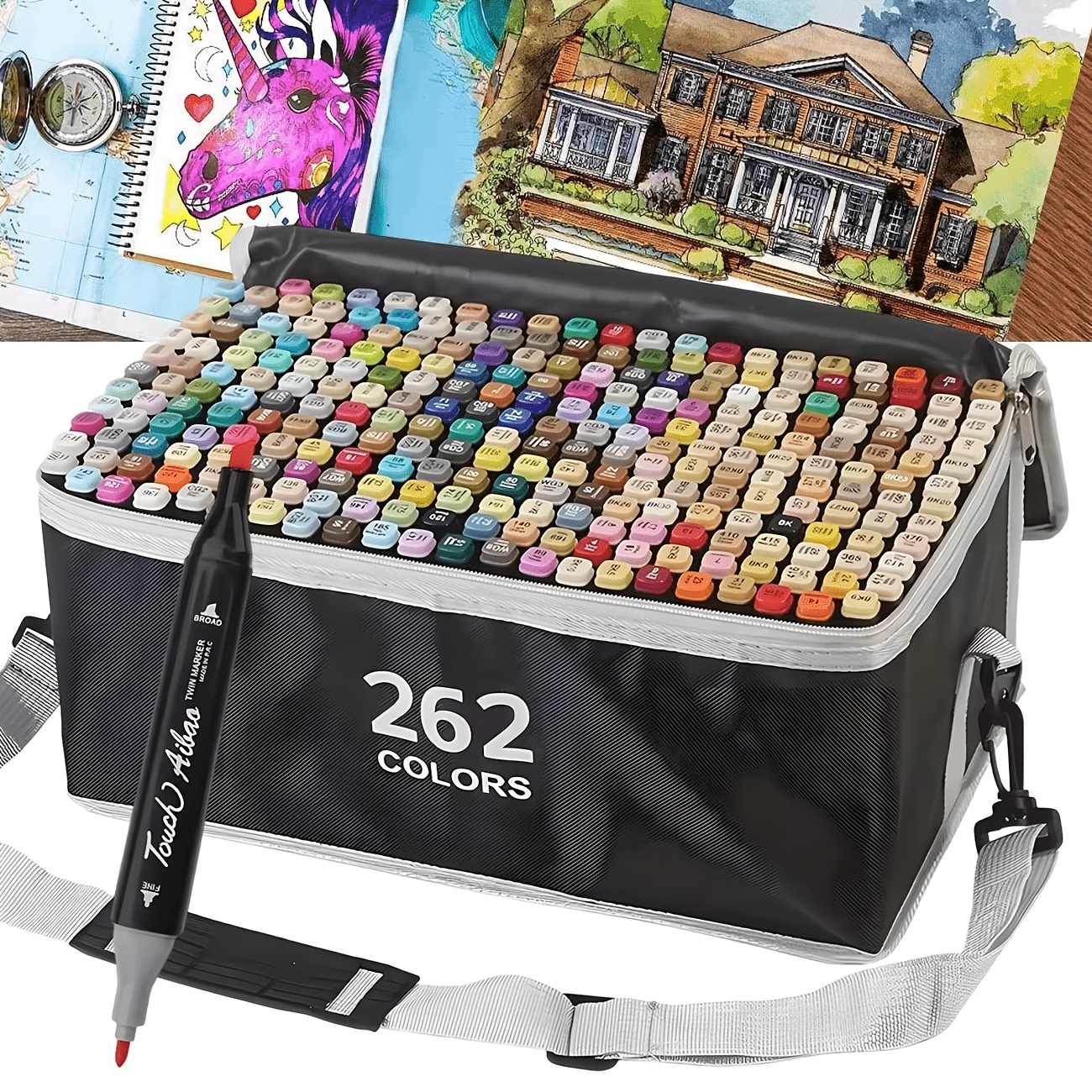 262 Double-headed Art Markers With Stand And Shoulder Strap Storage Case, Alcohol-based Drawing Markers, Perfect For Professional Sketching, A Perfect Gift For Halloween And Christmas