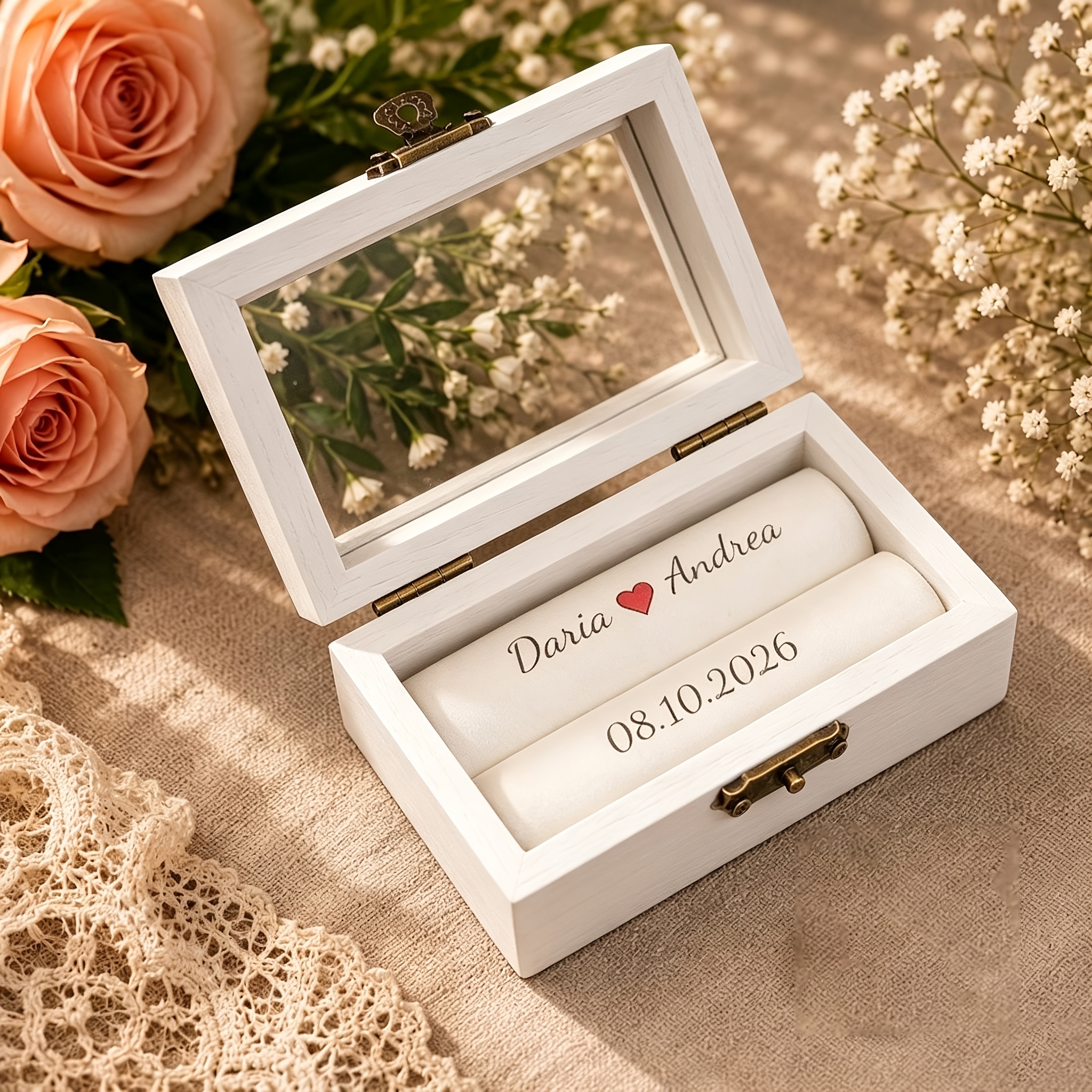 TEMU Personalized Wedding Ring Box, Custom Box, Engraved Ring Box With Names & Date, Proposal Ring Holder, Wedding Keepsake Gift, Jewelry Boxes