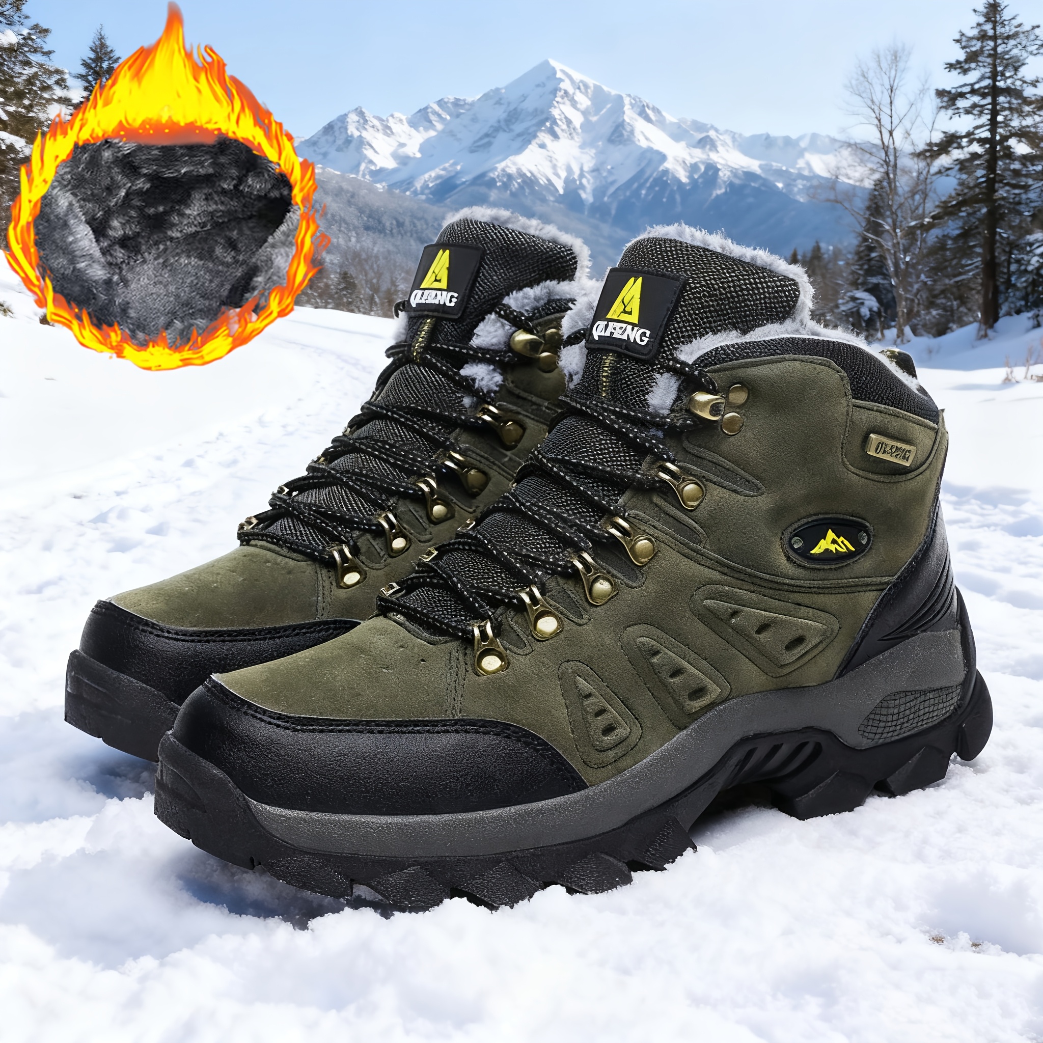 TEMU Men's Winter High-top Ankle-high Outdoor Boots, Winter Hiking Boots, Men's Winter Snow Boots, Men's Winter Snow Warm Hiking Boots, Plush Ankle
