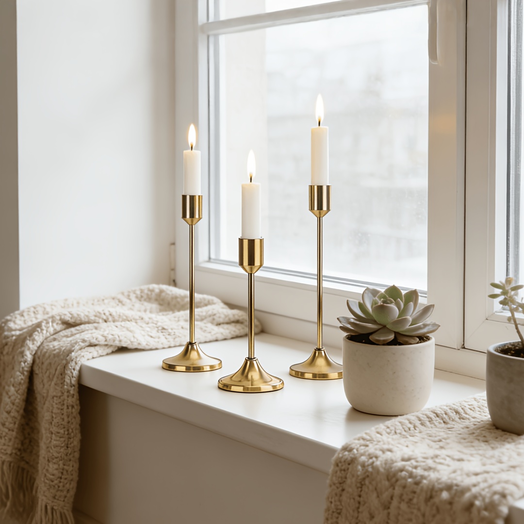 E-shop 3 kupferfarbene Kerzenhalter, romantische Kerzenständer für ein romantisches Candle-Light-Dinner, ideal für Dating- & Treff-Decor, geeignet für