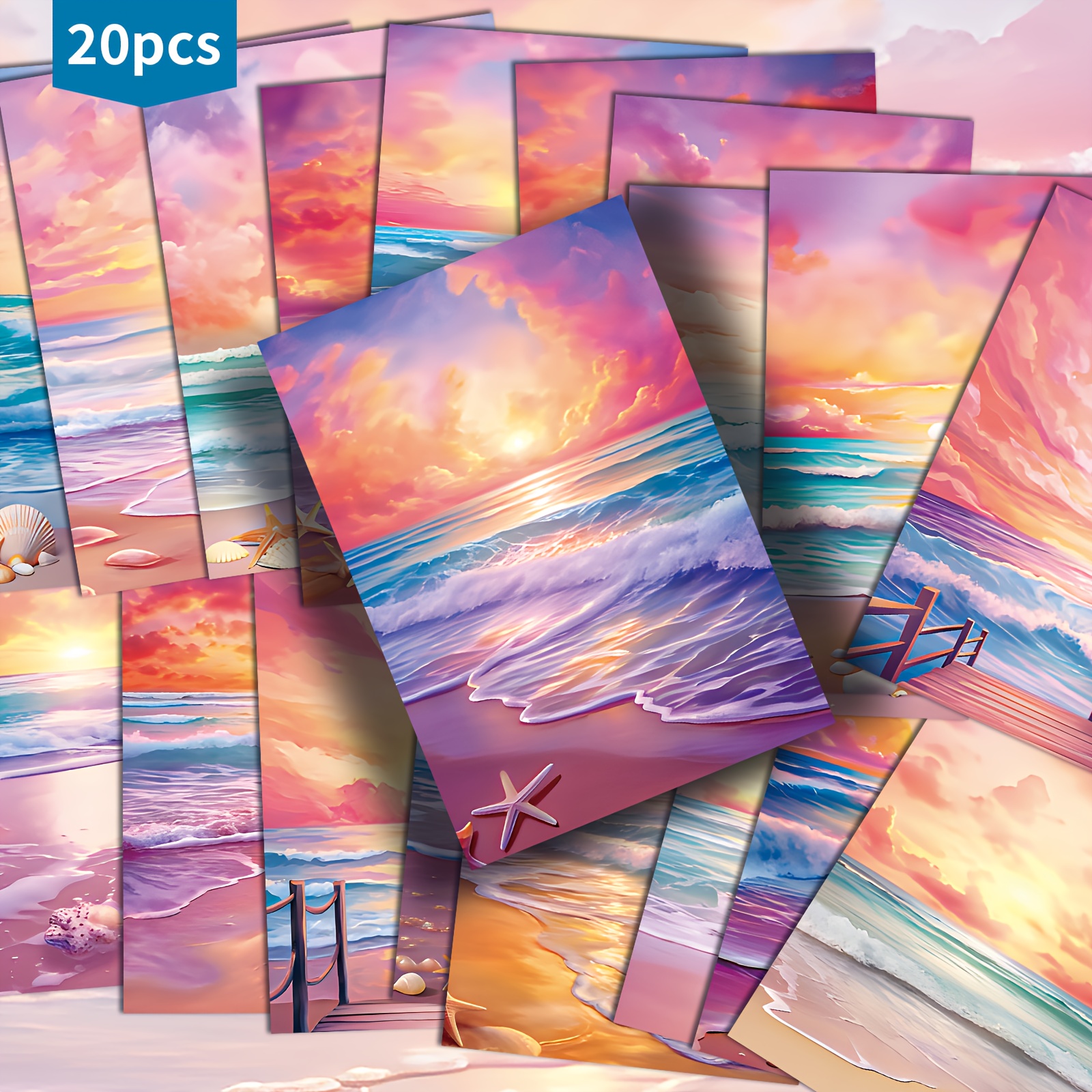 E-shop 20er-Pack Sunset Postkarten - 4x6 Zoll Retro Junk Journal Papier, Klassische Pinup-Illustrationen, Sammelbare Dekorative Malerei-Karten für