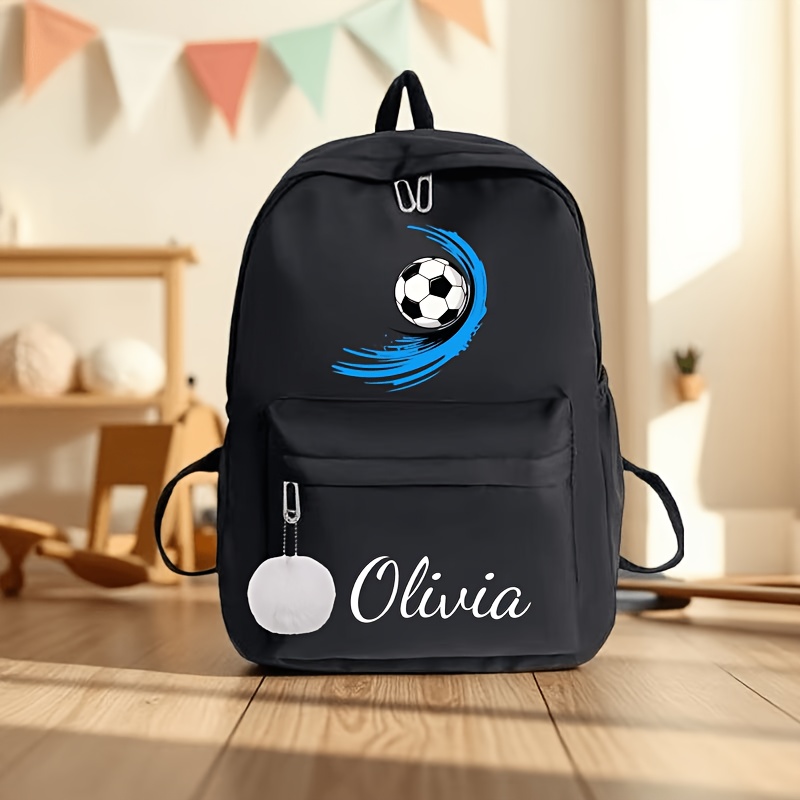 TEMU 1pc Back-to-school Personalized Fashionable Versatile Casual Backpack, Customizable Name Text Or Number, Ink Football Print Design. Black. Large