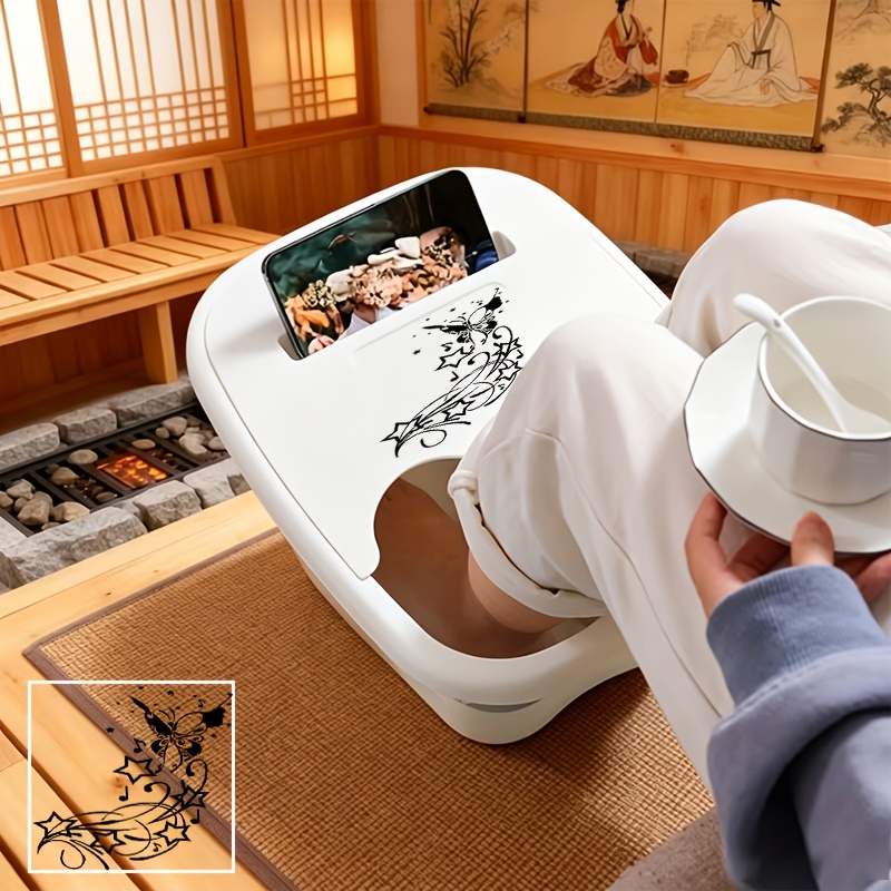 1개 검정 나비 별 음표 롤 곡선 스트립 패턴 프린트 휴대용 가정용 다기능 접이식 발 욕조, 발 욕조 도구, 발 욕조 마사지기, 발 욕조, 대형 발 욕조, 욕실/세면 용품, 세탁에 적합